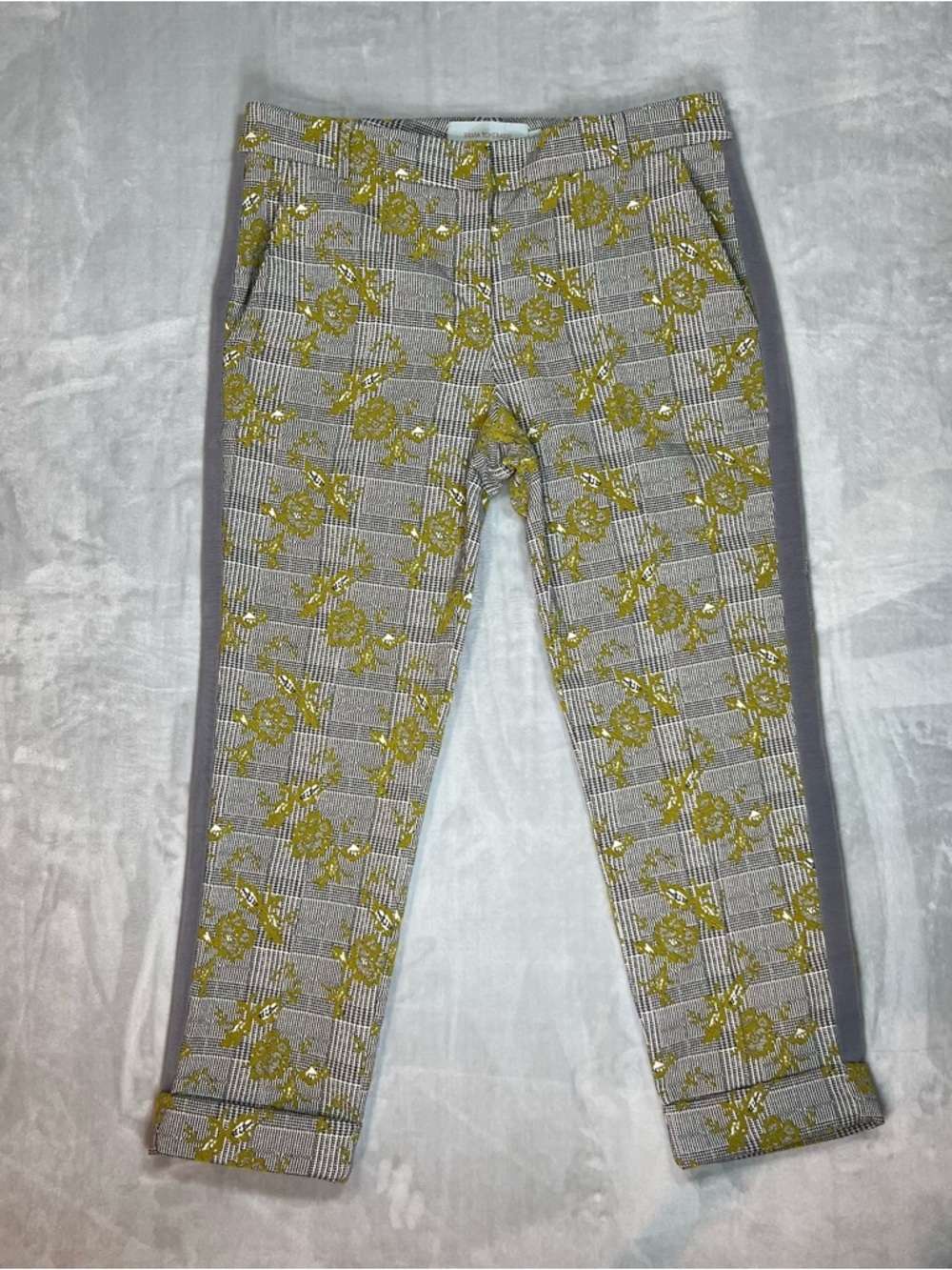 Silvia Tcherassi Yellow & Gray Plaid Floral Trousers - Picture 2 of 13